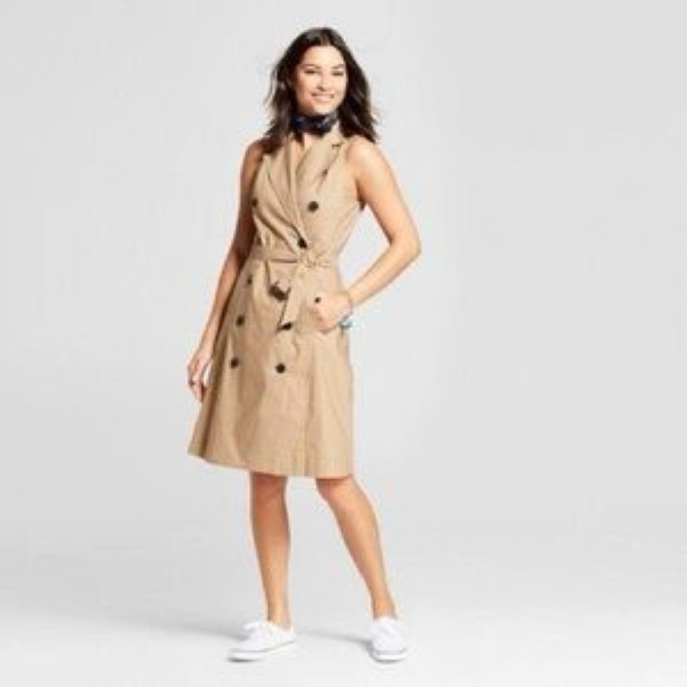 a new day Tan Double-Breasted Sleeveless Trench Coat size xl